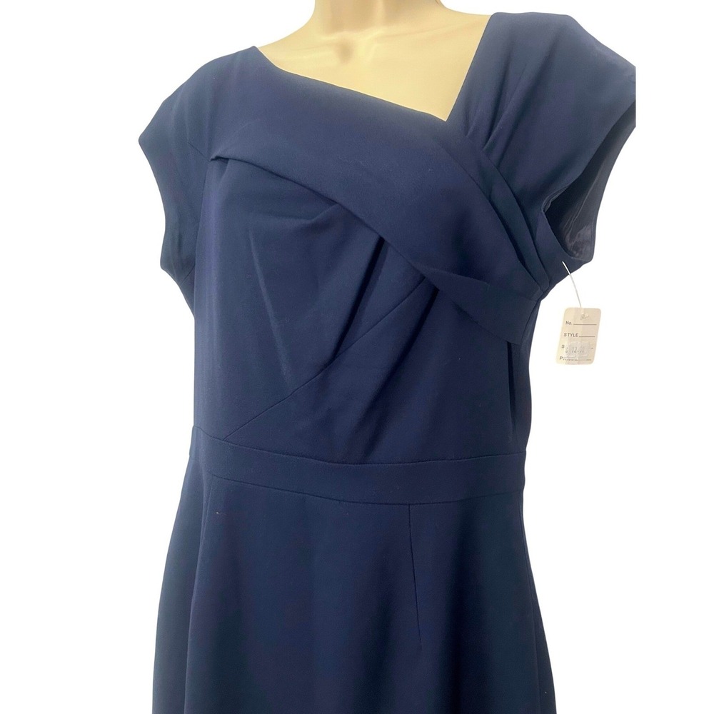 J. Crew Navy Blue Asymmetrical Neckline Sheath Dress Size 6T Tall Cap Sleeve - Picture 3 of 5